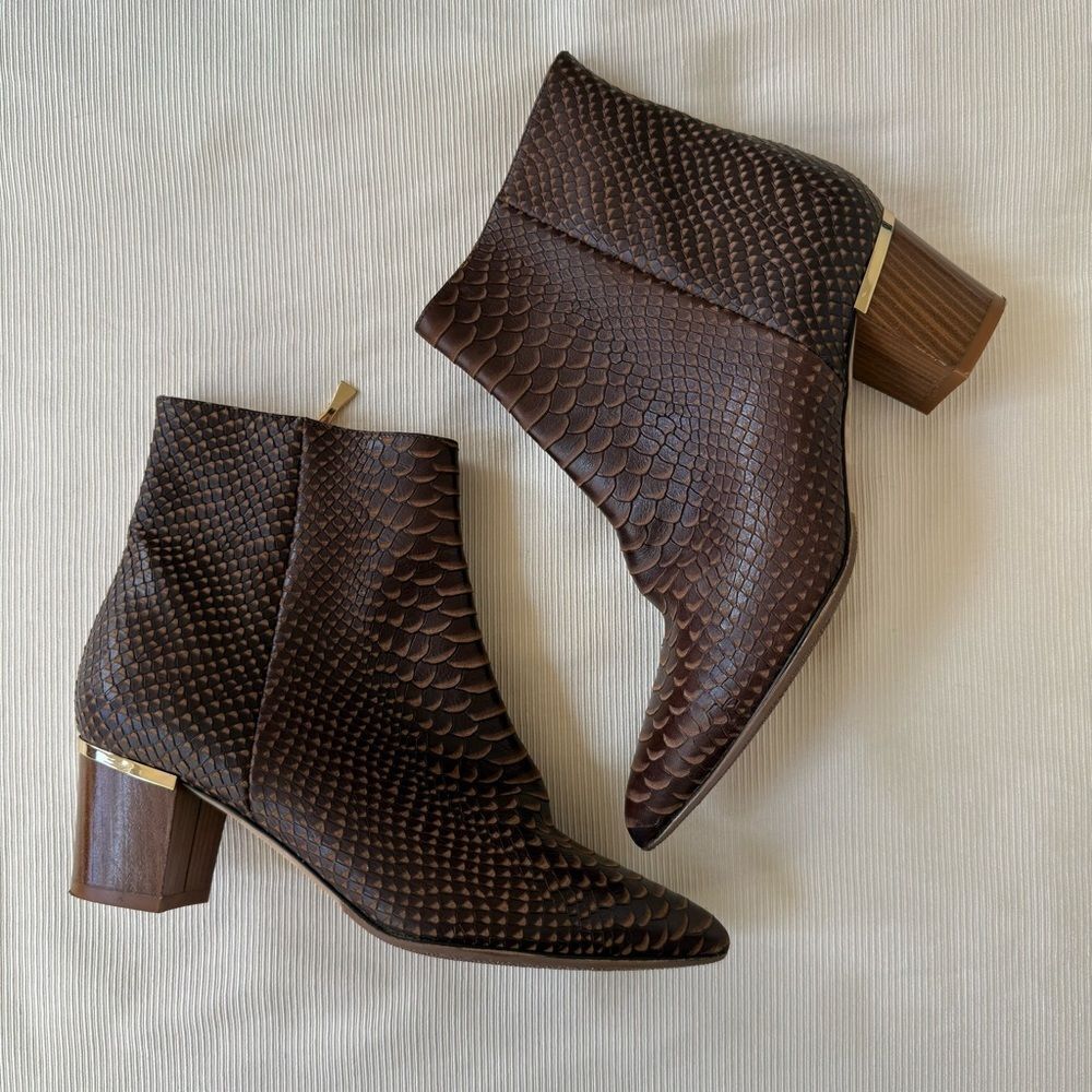 Kate Spade Womens Boots Ankle Heel Animal Print Italy Zip Brown Elegant Used 6.5